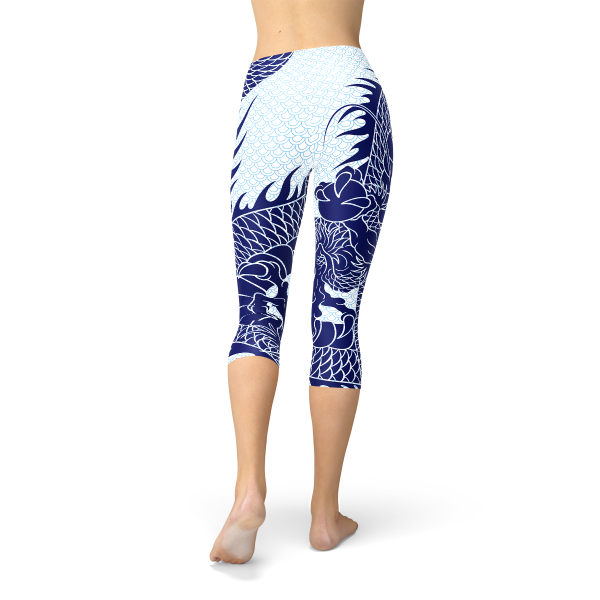 Womens Japanese Dragon Capri Leggings Online Sale