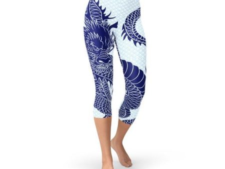 Womens Japanese Dragon Capri Leggings Online Sale