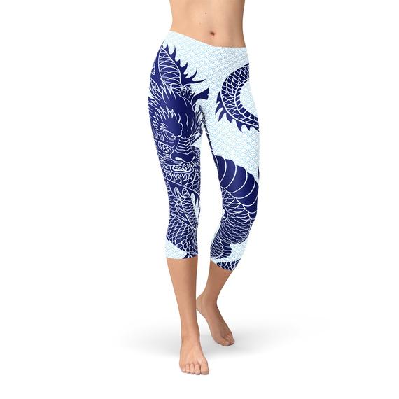 Womens Japanese Dragon Capri Leggings Online Sale