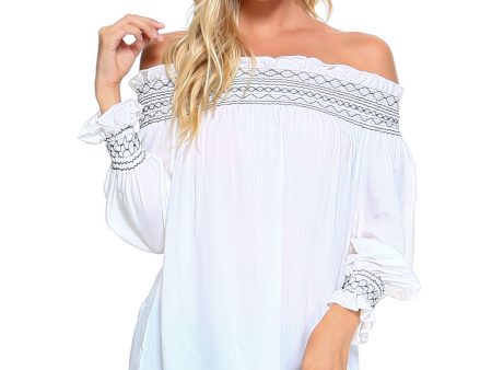 Women s Off Shoulder Stripe Smocked Elastic Top For Cheap