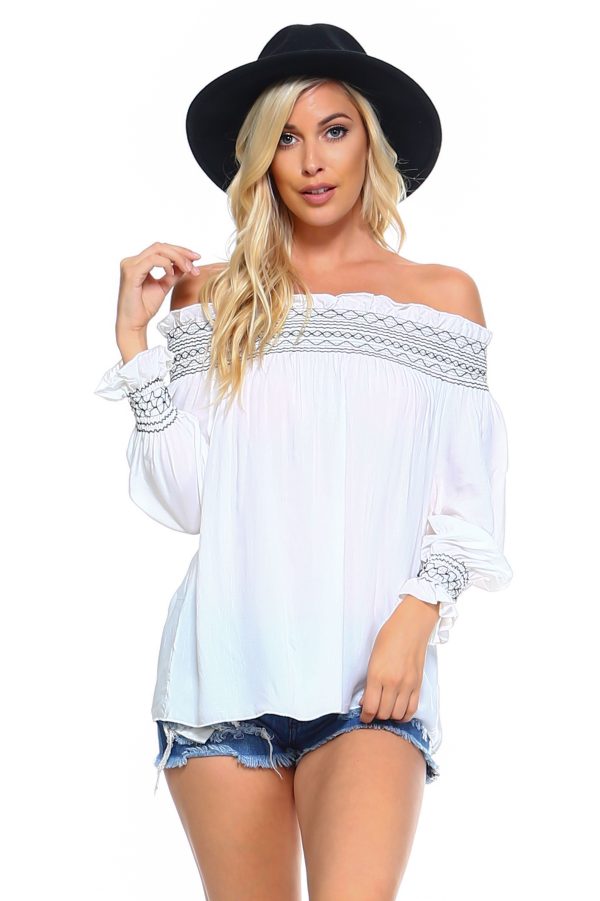 Women s Off Shoulder Stripe Smocked Elastic Top For Cheap