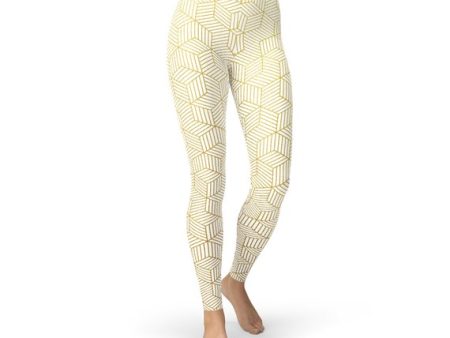 Womens White Leggings w  Geometric Cubes Online now