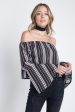 Women s Off Shoulder Casual Stripe Bell Sleeve Top Online Sale