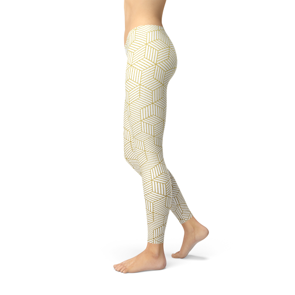 Womens White Leggings w  Geometric Cubes Online now