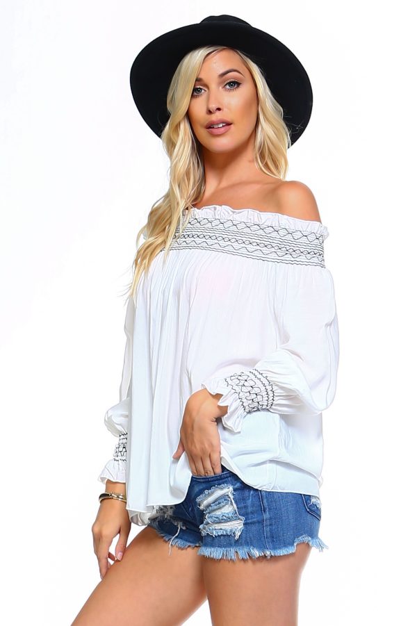 Women s Off Shoulder Stripe Smocked Elastic Top For Cheap