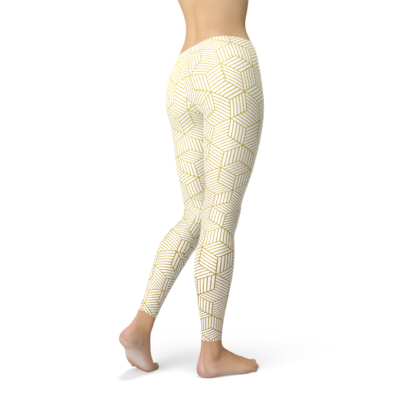 Womens White Leggings w  Geometric Cubes Online now