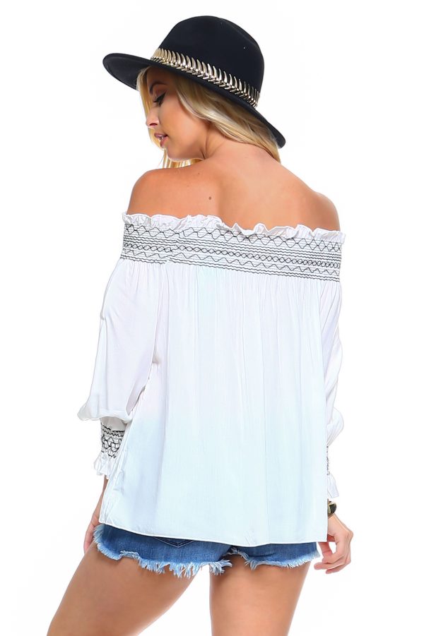 Women s Off Shoulder Stripe Smocked Elastic Top For Cheap