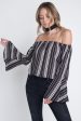 Women s Off Shoulder Casual Stripe Bell Sleeve Top Online Sale