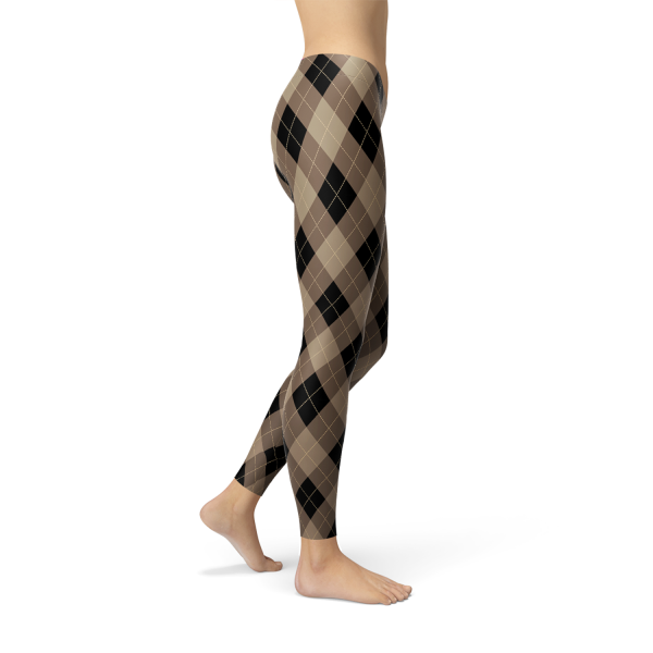 Womens Beige Brown Argyle Leggings Online now