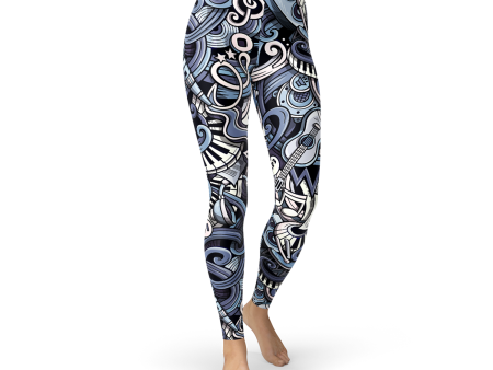 Womens Music Blue Leggings Cheap