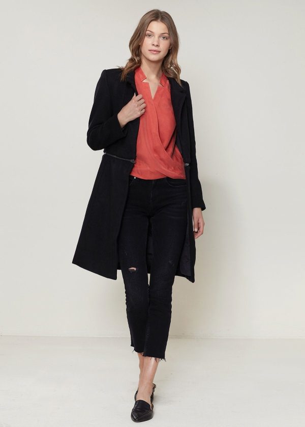 Women s Wool-blended Open Front Jacket In Black Supply