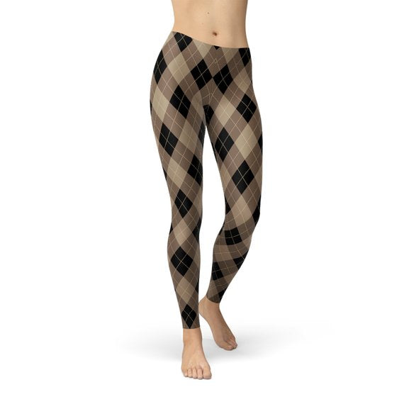 Womens Beige Brown Argyle Leggings Online now