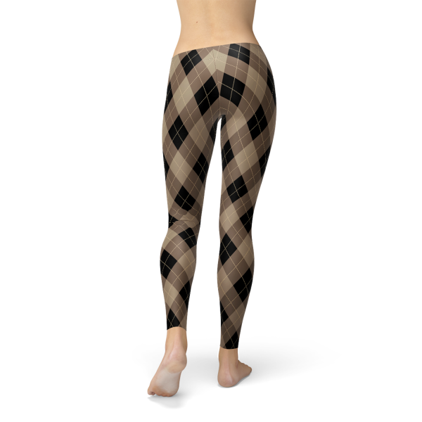 Womens Beige Brown Argyle Leggings Online now