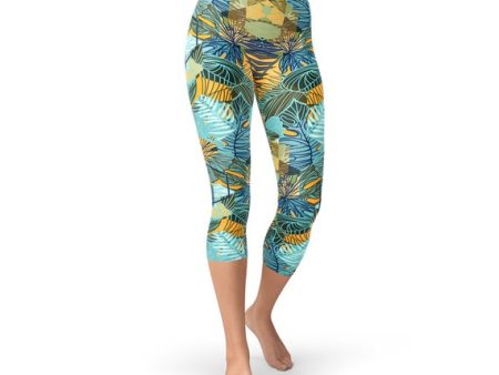 Womens Hexagon Floral Capri Leggings Online Hot Sale