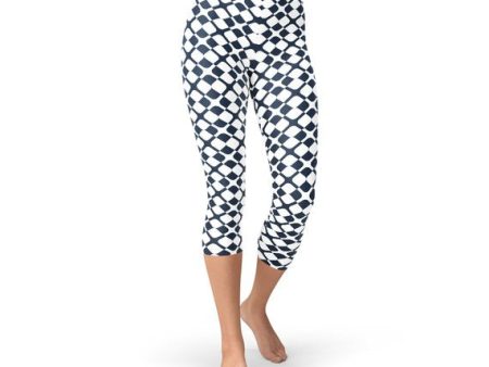 Womens Geometric Blue Tile Capri Leggings on Sale